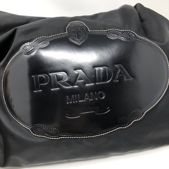 Prada "Nero" Black Nylon Patent Leather Hobo Bag - Picture 9 of 13